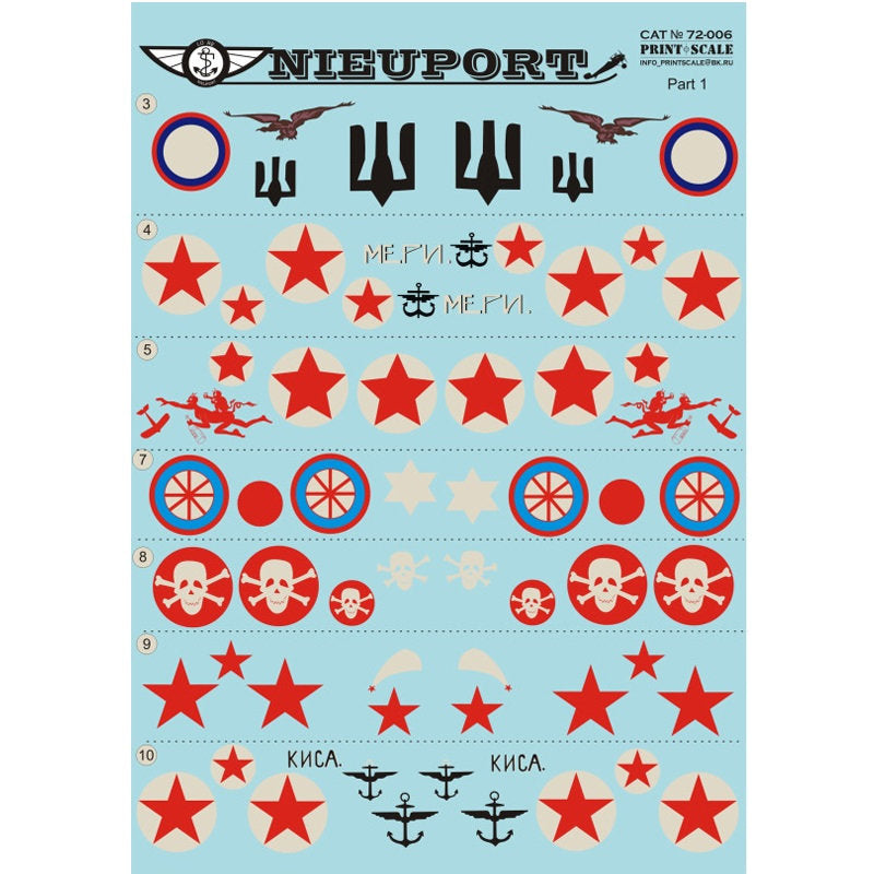 Print Scale 72-006 Decal Nieuport 17-25 biz Part 1 Scale 1:72 for Aircraft Plastic model kit