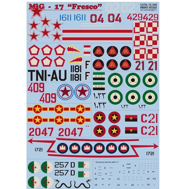 Print Scale 72-008 Decal Mig-17 Fresco Scale 1:72 for Aircraft Plastic model kit