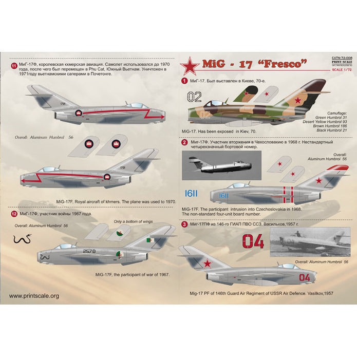 Print Scale 72-008 Decal Mig-17 Fresco Scale 1:72 for Aircraft Plastic model kit