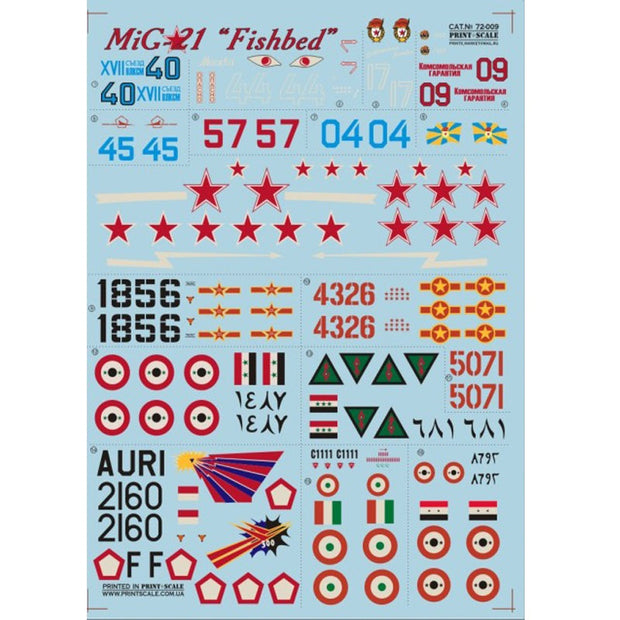 Print Scale 72-009 Decal Mig-21 Fishbed Scale 1:72 for Aircraft Plastic model kit