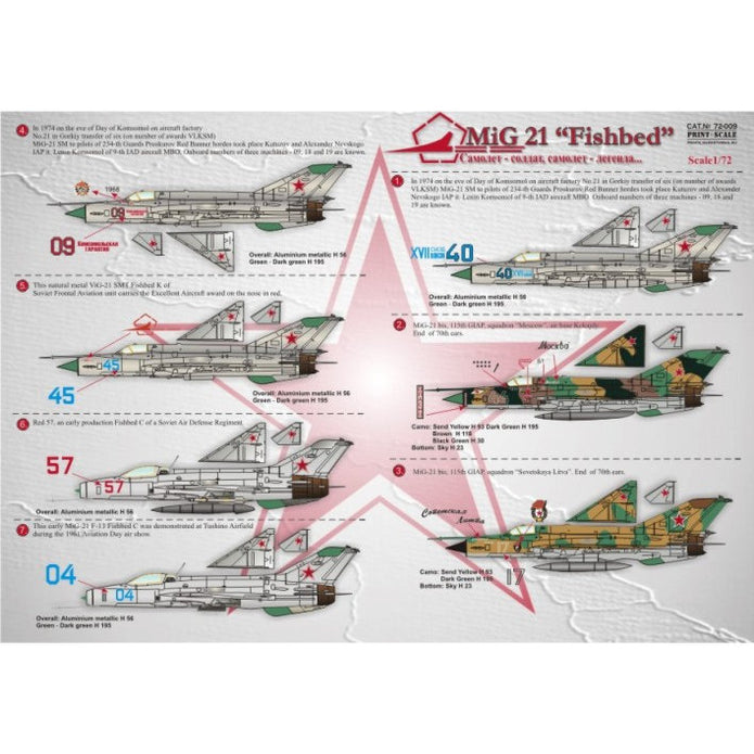 Print Scale 72-009 Decal Mig-21 Fishbed Scale 1:72 for Aircraft Plastic model kit