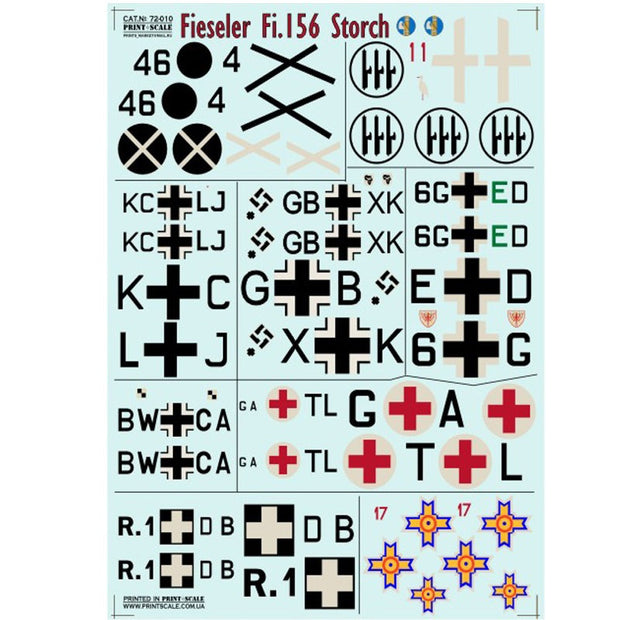 Print Scale 72-010 Decal Fieseler FI.156 Storch Scale 1:72 for Aircraft Plastic model kit