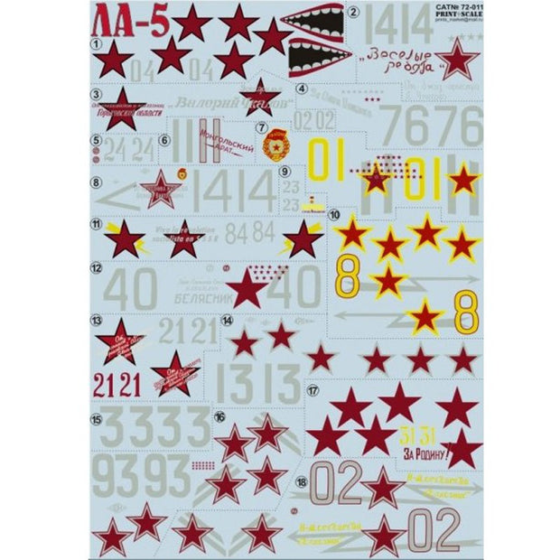 Print Scale 72-011 Decal La-5 Scale 1:72 for Aircraft Plastic model kit