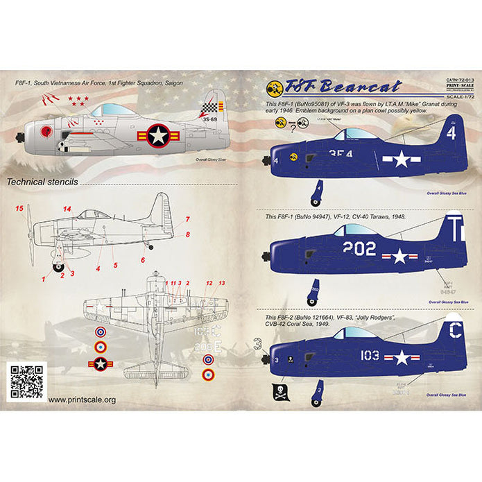 Print Scale 72-013 Decal F8F Bearcat Scale 1:72 for Aircraft Plastic model kit