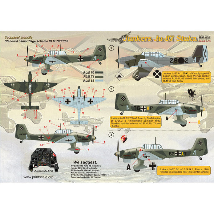Print Scale 72-014 Decal Junkers Ju-87 Stuka Scale 1:72 for Aircraft Plastic model kit