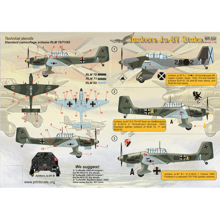 Print Scale 72-014 Decal Junkers Ju-87 Stuka Scale 1:72 for Aircraft Plastic model kit