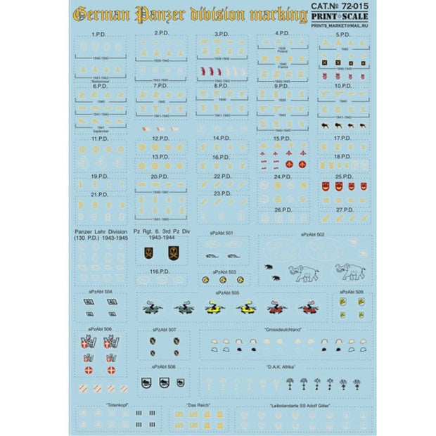 Print Scale 72-015 Decal German Panzer division marking Scale 1:72 for Tank Plastic model kit