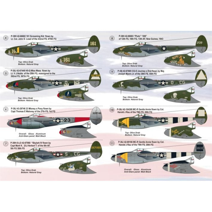 Print Scale 72-016 Decal P-38 Lightning Scale 1:72 for Aircraft Plastic model kit