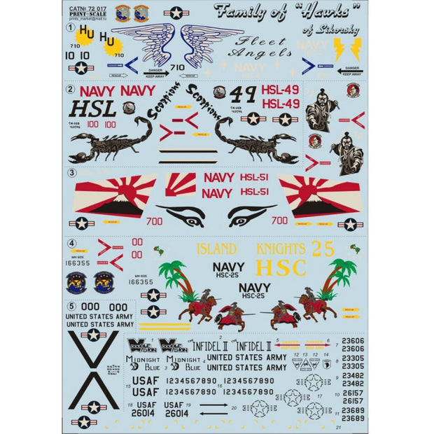 Print Scale 72-017 Decal Family of "Hawks" of Sikorsky Scale 1:72 for Helicopter Plastic model kit