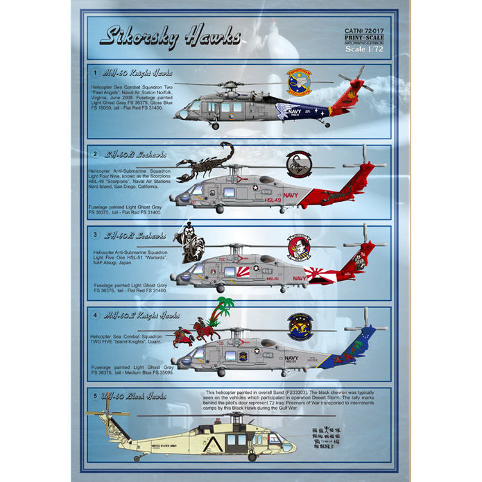 Print Scale 72-017 Decal Family of "Hawks" of Sikorsky Scale 1:72 for Helicopter Plastic model kit