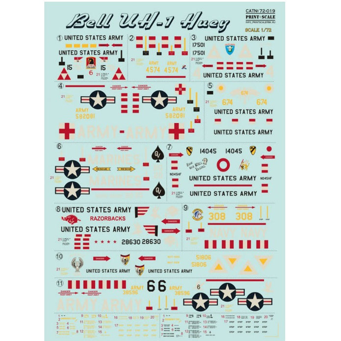 Print Scale 72-019 Decal Bell UH-1 Huey Scale 1:72 for Helicopter Plastic model kit