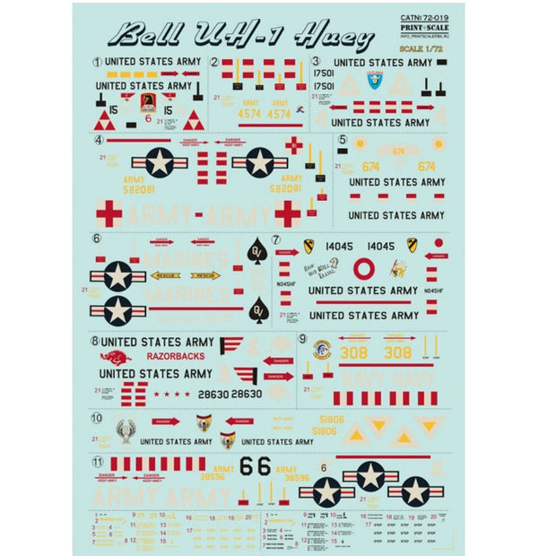 Print Scale 72-019 Decal Bell UH-1 Huey Scale 1:72 for Helicopter Plastic model kit