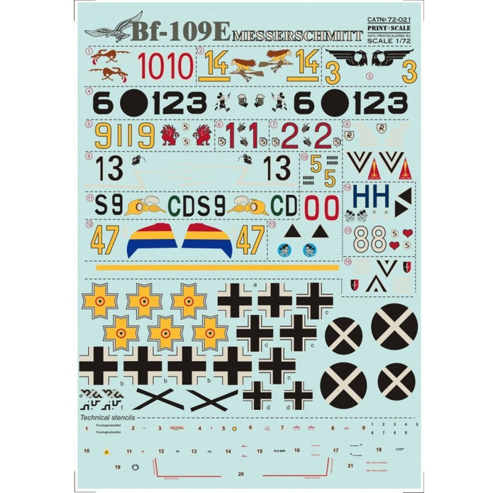 Print Scale 72-021 Decal Messershmit Me-109 E Scale 1:72 for Aircraft Plastic model kit