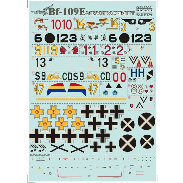Print Scale 72-021 Decal Messershmit Me-109 E Scale 1:72 for Aircraft Plastic model kit