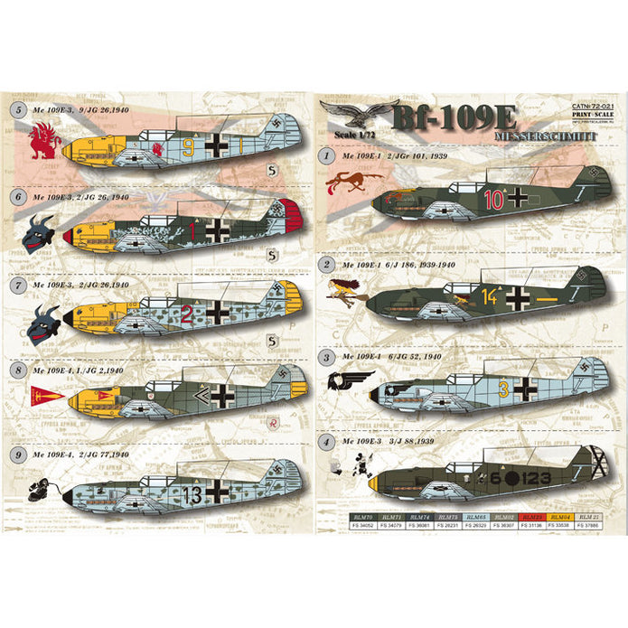 Print Scale 72-021 Decal Messershmit Me-109 E Scale 1:72 for Aircraft Plastic model kit