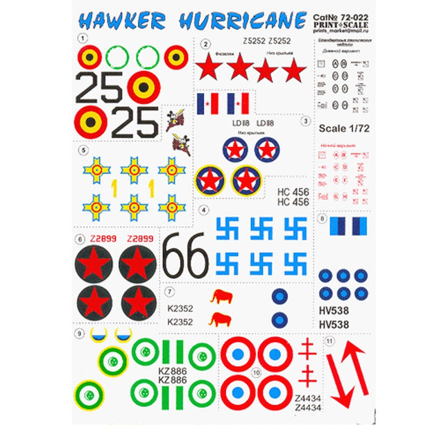 Print Scale 72-022 Decal Hawker Hurricane Scale 1:72 for Aircraft Plastic model kit