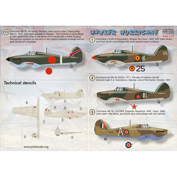 Print Scale 72-022 Decal Hawker Hurricane Scale 1:72 for Aircraft Plastic model kit