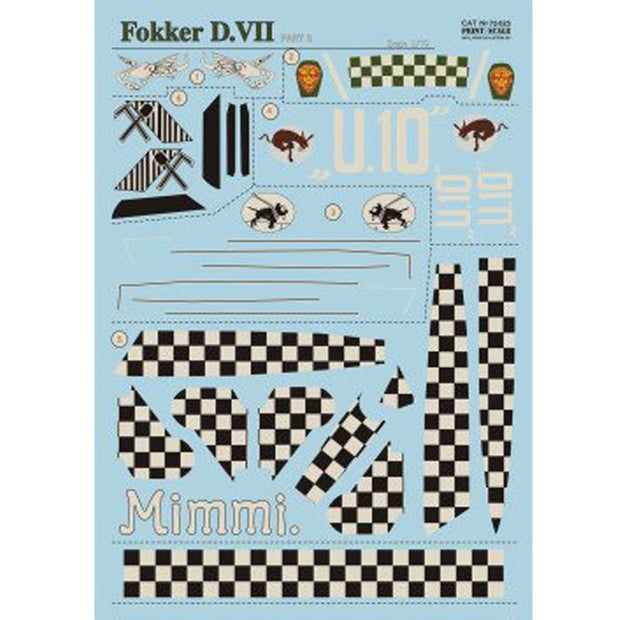 Print Scale 72-025 Decal Fokker D VII Part 2 The complete set 3 leaf Scale 1:72 for Aircraft Plastic model kit