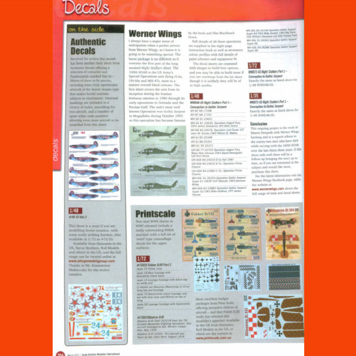 Print Scale 72-025 Decal Fokker D VII Part 2 The complete set 3 leaf Scale 1:72 for Aircraft Plastic model kit