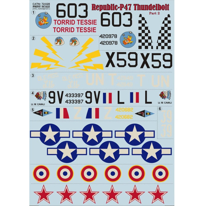 Print Scale 72-028 Decal Republic P-47 Thunderbolt Part 2 Scale 1:72 for Aircraft Plastic model kit