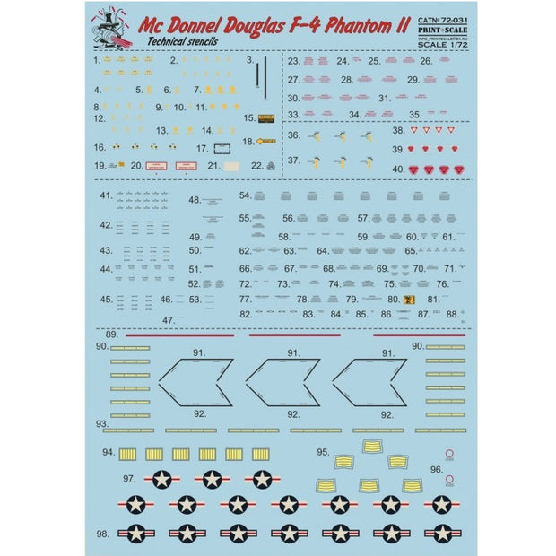 Print Scale 72-031 Decal F-4 Phantom Technical stencils Scale 1:72 for Aircraft Plastic model kit
