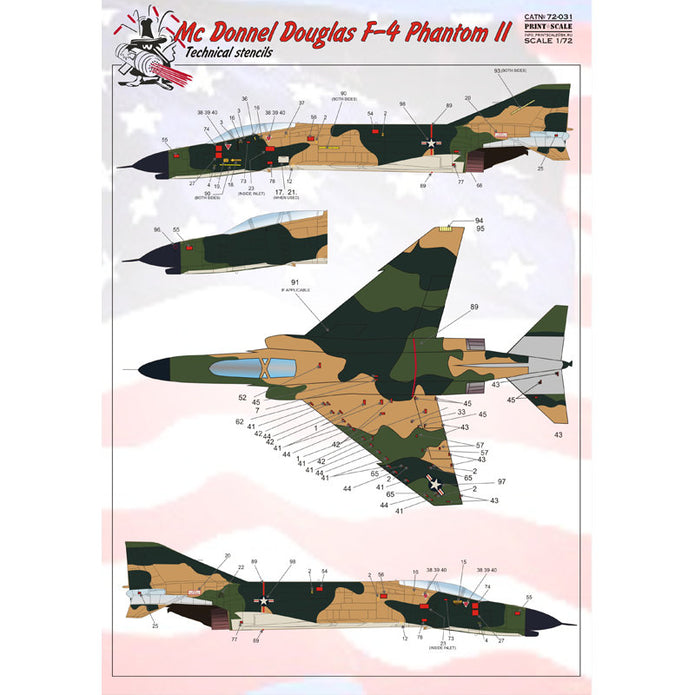Print Scale 72-031 Decal F-4 Phantom Technical stencils Scale 1:72 for Aircraft Plastic model kit