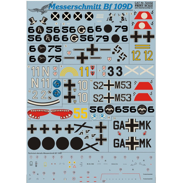 Print Scale 72-032 Decal Messershmit 109 D Scale 1:72 for Aircraft Plastic model kit