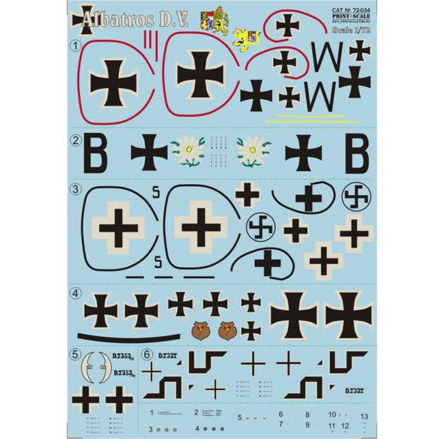 Print Scale 72-034 Decal Albatros D,V, Scale 1:72 for Aircraft Plastic model kit