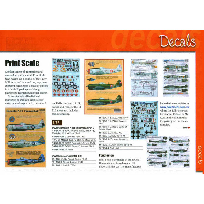 Print Scale 72-035 Decal Messershmit Me 110 Scale 1:72 for Aircraft Plastic model kit