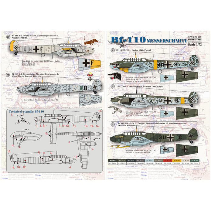 Print Scale 72-035 Decal Messershmit Me 110 Scale 1:72 for Aircraft Plastic model kit