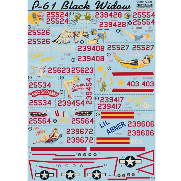 Print Scale 72-036 Decal P-61 Black Widow Scale 1:72 for Aircraft Plastic model kit