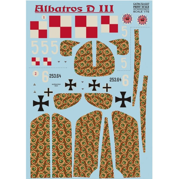 Print Scale 72-037 Decal Albatros D,III Scale 1:72 for Aircraft Plastic model kit