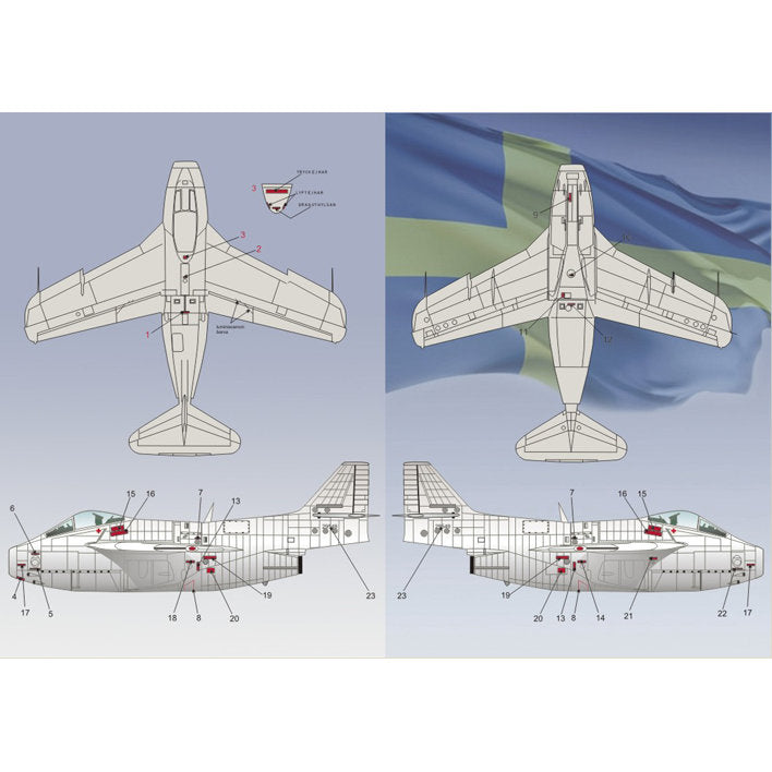 Print Scale 72-038 Decal SAAB J29 Tunnan Scale 1:72 for Aircraft Plastic model kit