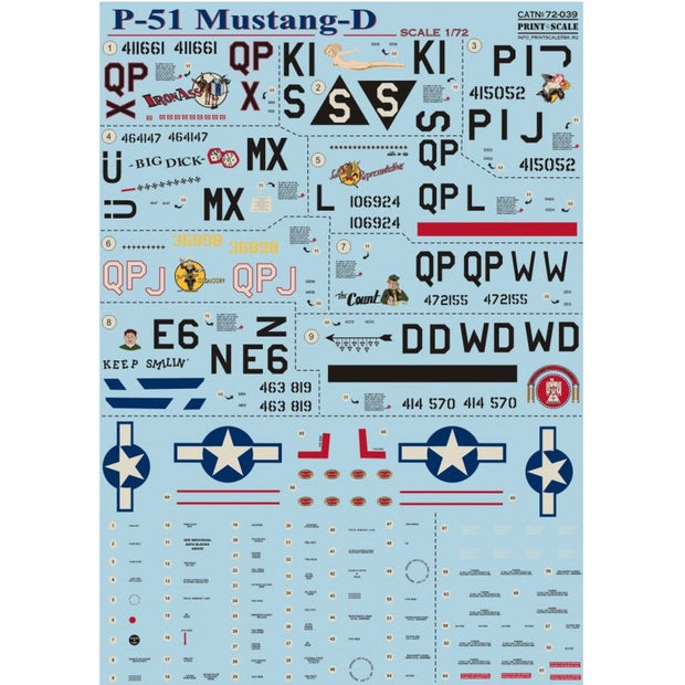 Print Scale 72-039 Decal P-51 Mustang-D Scale 1:72 for Aircraft Plastic model kit