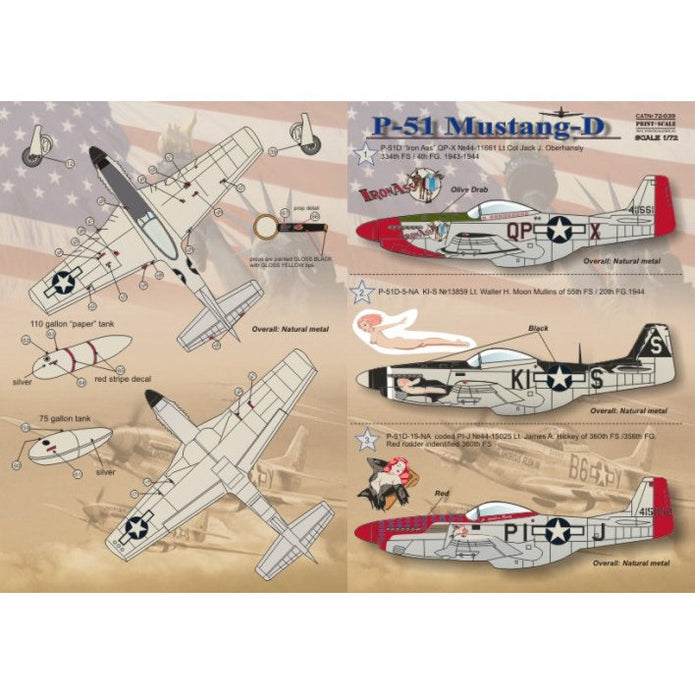 Print Scale 72-039 Decal P-51 Mustang-D Scale 1:72 for Aircraft Plastic model kit