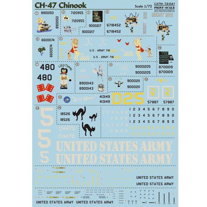 Print Scale 72-041 Decal CH-47 Chinook Scale 1:72 for Helicopter Plastic model kit