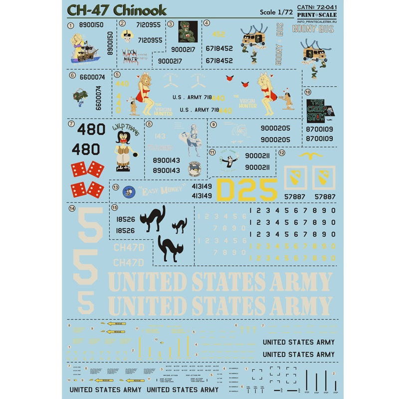 Print Scale 72-041 Decal CH-47 Chinook Scale 1:72 for Helicopter Plastic model kit