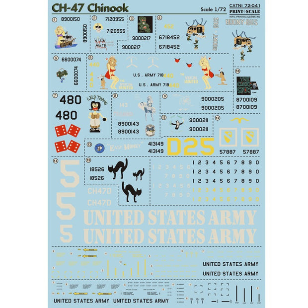 Print Scale 72-041 Decal CH-47 Chinook Scale 1:72 for Helicopter Plastic model kit
