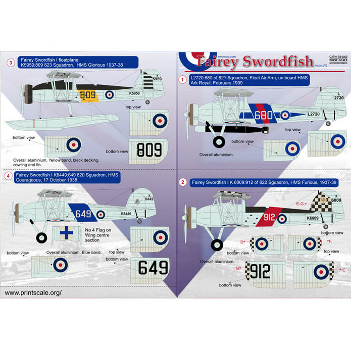 Print Scale 72-043 Decal Fairey Swordfish The complete set 2 leaf Scale 1:72 for Aircraft Plastic model kit