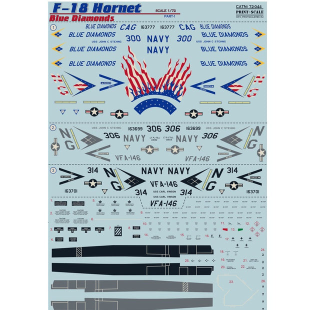 Print Scale 72-044 Decal F-18 Hornet Part 1 Scale 1:72 for Aircraft Plastic model kit