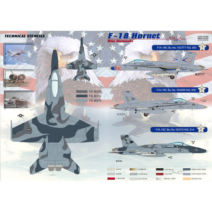 Print Scale 72-044 Decal F-18 Hornet Part 1 Scale 1:72 for Aircraft Plastic model kit