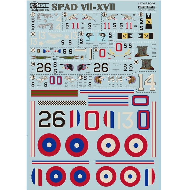 Print Scale 72-046 Decal Spad VII-XVII Scale 1:72 for Aircraft Plastic model kit