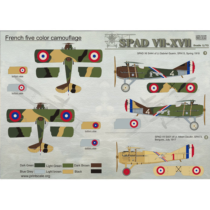 Print Scale 72-046 Decal Spad VII-XVII Scale 1:72 for Aircraft Plastic model kit