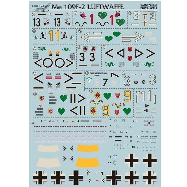 Print Scale 72-048 Decal Messershmit Me 109 F2 WWII-era German Air Force Scale 1:72 for Aircraft Plastic model kit