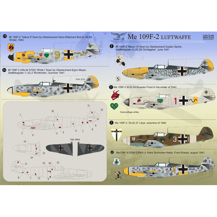 Print Scale 72-048 Decal Messershmit Me 109 F2 Luftwaffe Scale 1:72 for Aircraft Plastic model kit
