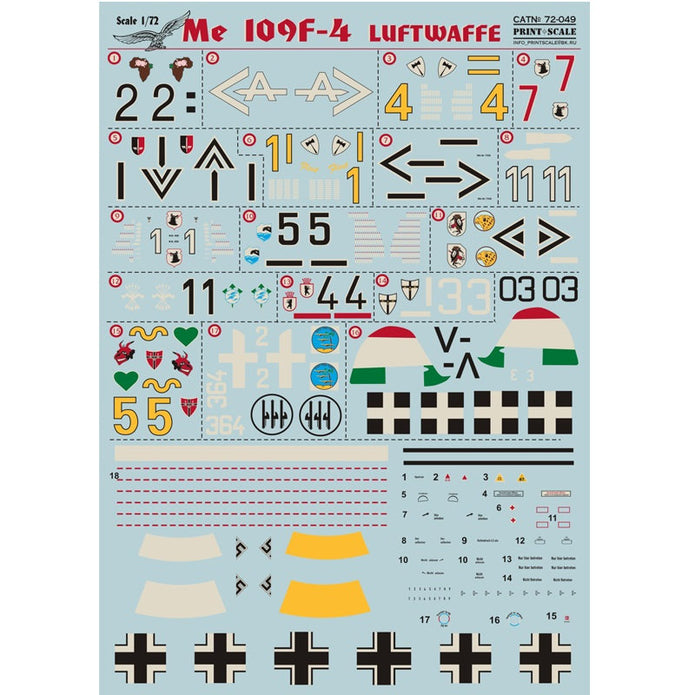 Print Scale 72-049 Decal Messershmit Me 109 F4 Luftwaffe Scale 1:72 for Aircraft Plastic model kit