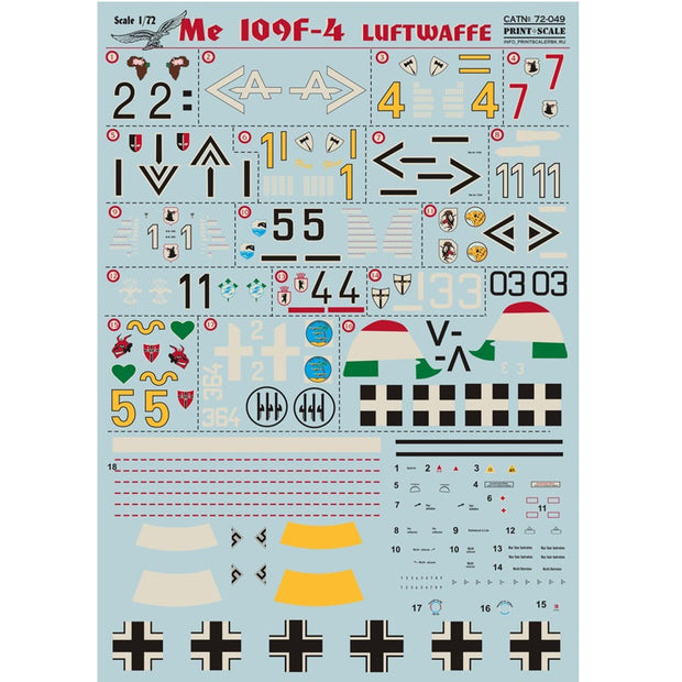 Print Scale 72-049 Decal Messershmit Me 109 F4 WWII-era German Air Force Scale 1:72 for Aircraft Plastic model kit