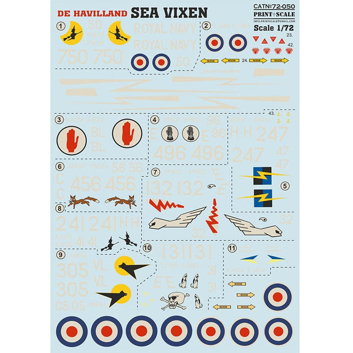 Print Scale 72-050 Decal De Havilland Sea Vixen The complete set 2 leaf Scale 1:72 for Aircraft Plastic model kit