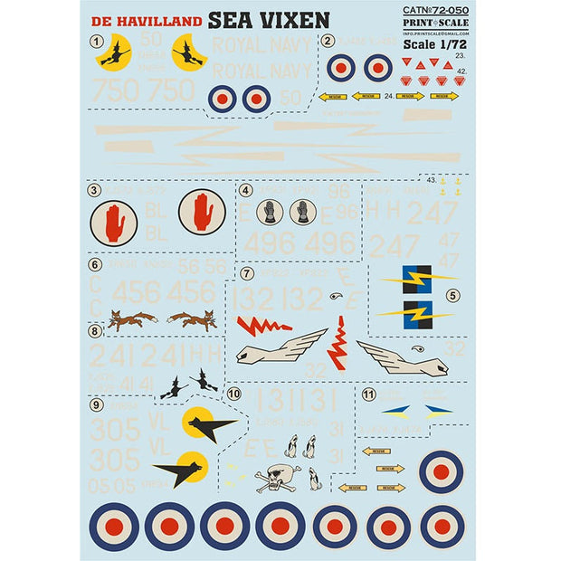 Print Scale 72-050 Decal De Havilland Sea Vixen The complete set 2 leaf Scale 1:72 for Aircraft Plastic model kit