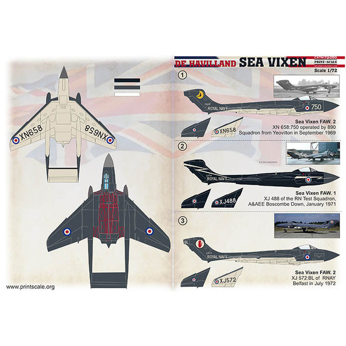 Print Scale 72-050 Decal De Havilland Sea Vixen The complete set 2 leaf Scale 1:72 for Aircraft Plastic model kit